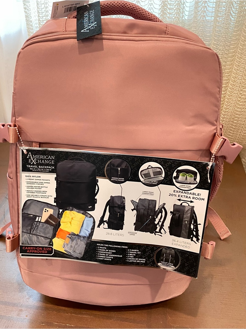 American Exchange Dusty Pink Expandable Backpack,